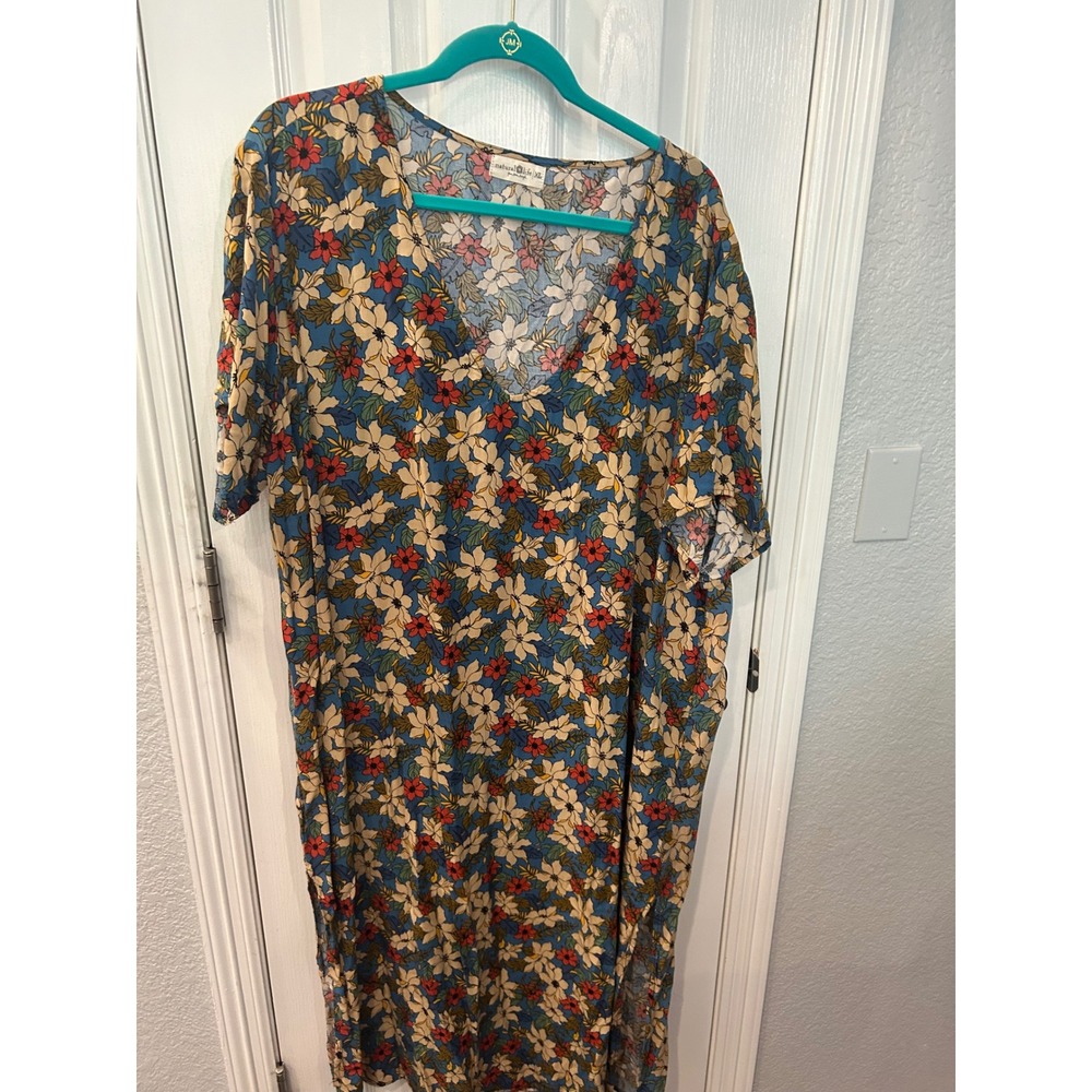 NATURAL LIFE Blue Floral Maxi Dress with Cream & Red Flowers